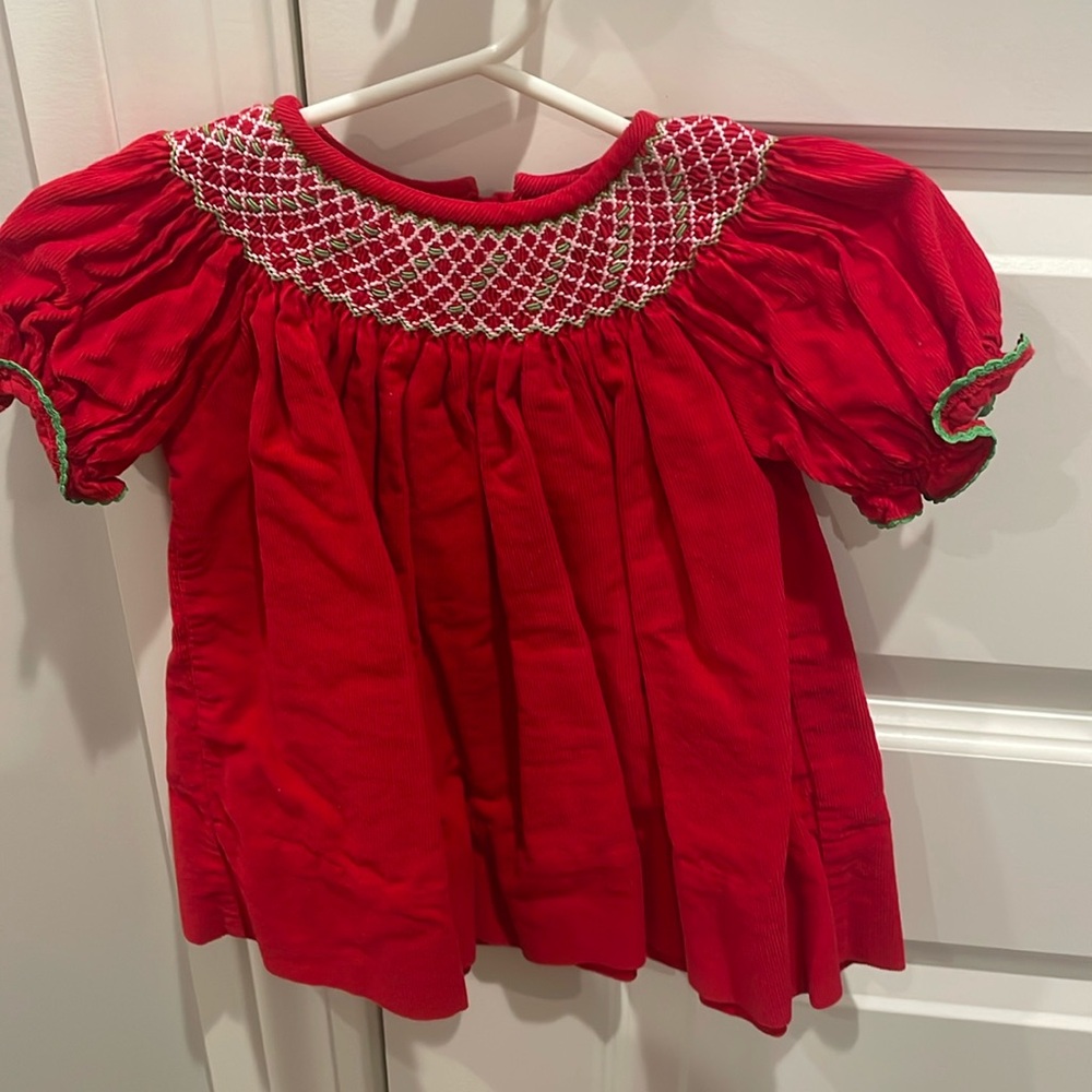 Red smocked Christmas dress